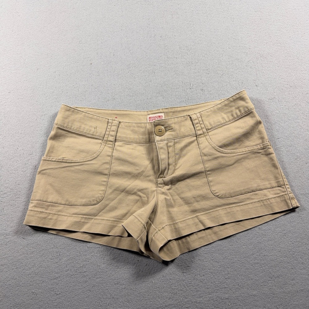 VTG Mossimo Chino Shorts Women Size‎ 5 Low Rise Khaki Tan Minimalist 2000s Y2K